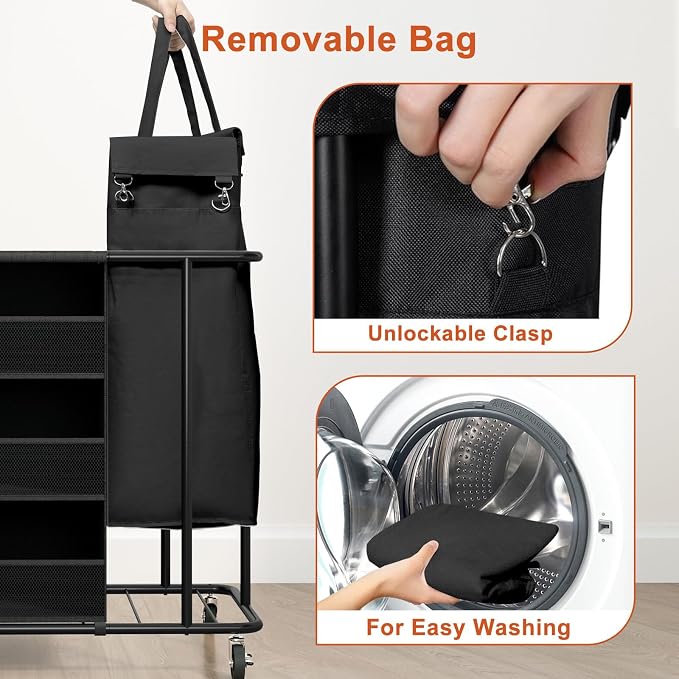 WOWLIVE Laundry Sorter with Wheels 100L Rolling Laundry Hamper with Hanging and - Image 5