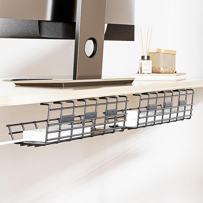 2 Pack DELAMU Under Desk Cable Management Tray, Large Metal Cord Organizer by DELAMU