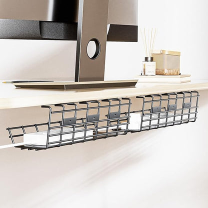 2 Pack DELAMU Under Desk Cable Management Tray, Large Metal Cord Organizer by DELAMU