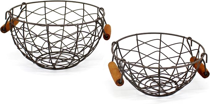 CVHOMEDECO. Round Wire Egg Baskets Rustic Fruit Baskets - Image 2