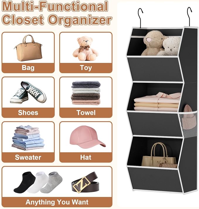 Hanging Closet Organizer Collapsible Bedroom Closet Organization, 3 Shelf | - Image 5