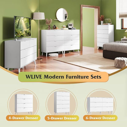 WLIVE 4 Drawer Dresser for Bedroom, Wooden White Tall Dresser, Modern Dressers - Image 9