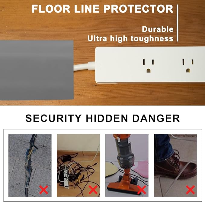 6.5Ft Floor Cord Cover Gray Silicone Cable Protector Easy to Install Wire - Image 6