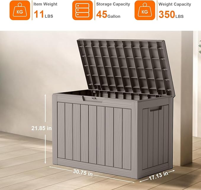45 Gallon Large Deck Box, Resin Outdoor Storage Box - Image 2