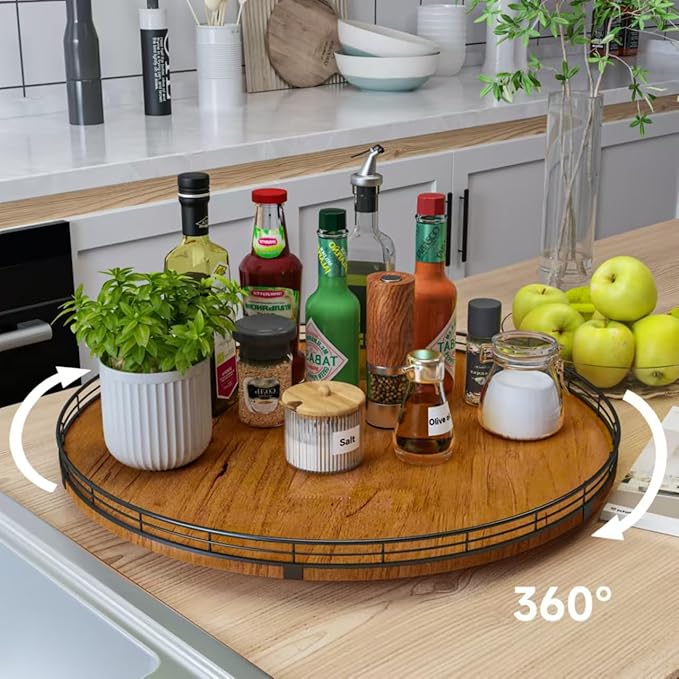 Farmhouse Oak 21" Lazy Susan Turntable Organizer - Image 2