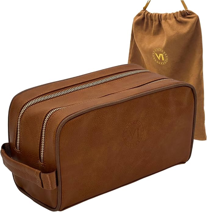 Dopp Gift Large Travel Toiletry Bag Premium Quality PU Leather Two compartments by viprestige