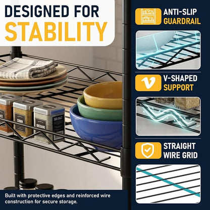 FDW 5 Tier 22L x 12W x 48H Pantry Shelves Adjustable Storage Rack Metal Shelf - Image 7