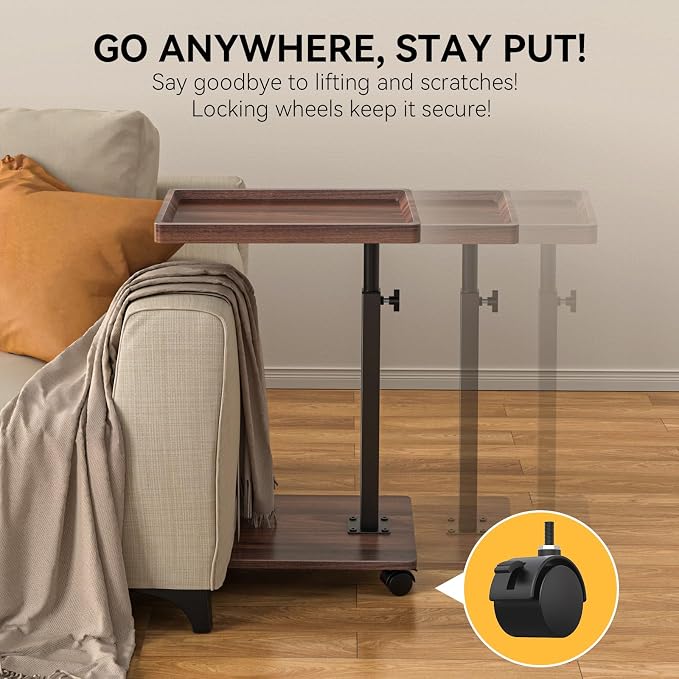 C Table End Table Adjustable Height, 360°Swivel TV Tray Table - Image 5