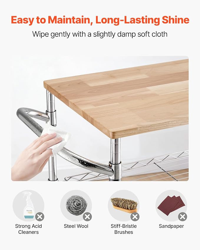 VEVOR Kitchen Utility Cart, 3 Tier Heavy Duty Adjustable Wire Storage Rack - Image 7