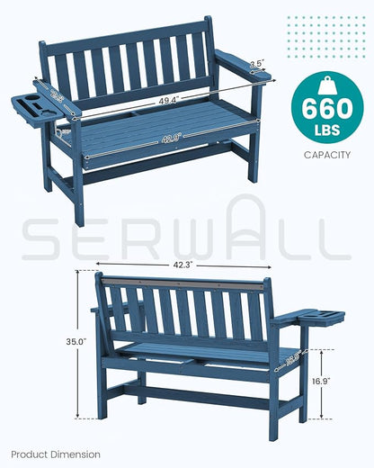 SERWALL HDPE Outdoor Bench, Weatherproof Porch Bench, 2 Pack, Suitable - Image 3