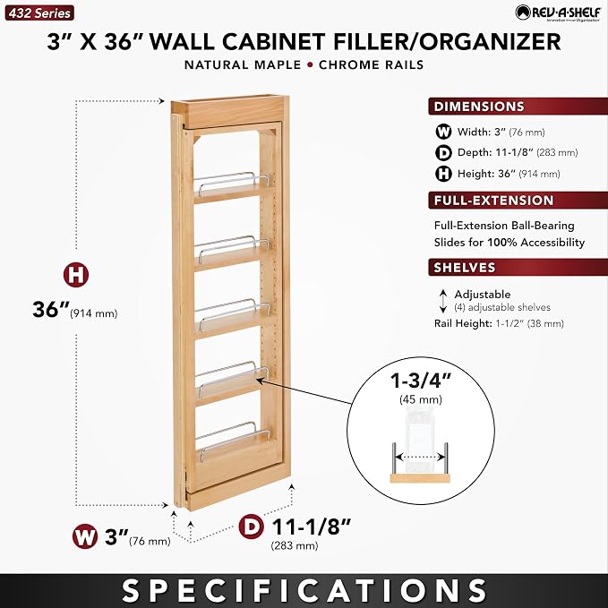Rev-A-Shelf 3" W x 36" H Pull Out Quad Shelf Organizer - Image 3