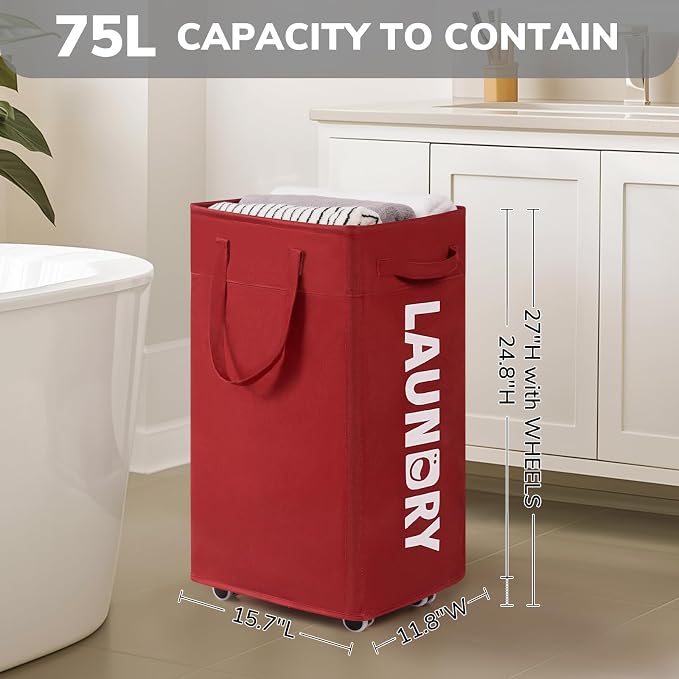 Goodpick Laundry Basket with Wheels, 75L Large Roolling Laundry Basket with - Image 3