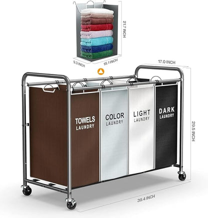 ROMOON Laundry Hamper Sorter Cart: 4-Section Organizer - Image 8