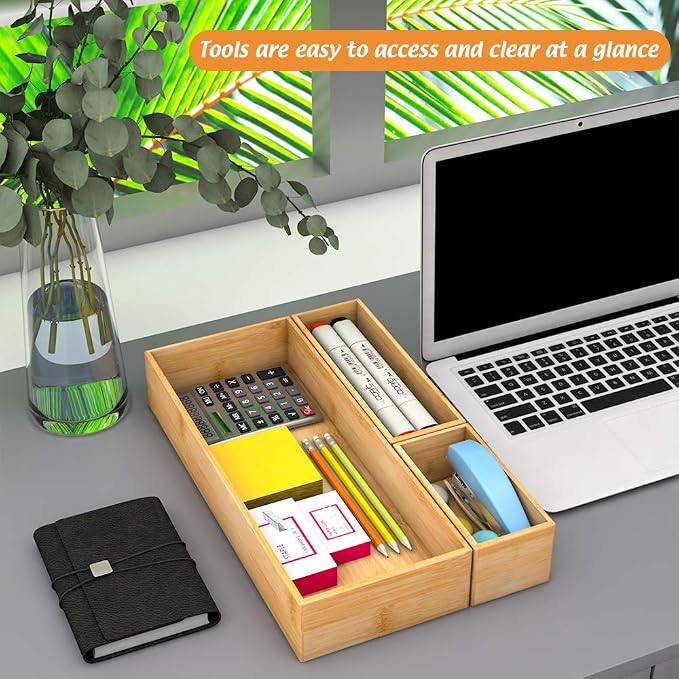 Bamboo Kitchen Drawer Organizer, Wooden Storage Box - Image 5