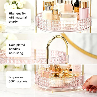 Fangoo 3 Tiers Pink Rotating Makeup Organizer - Image 3