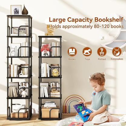 IBUYKE 6 Tier Rotating Bookshelf, Square Bookcases - Image 5