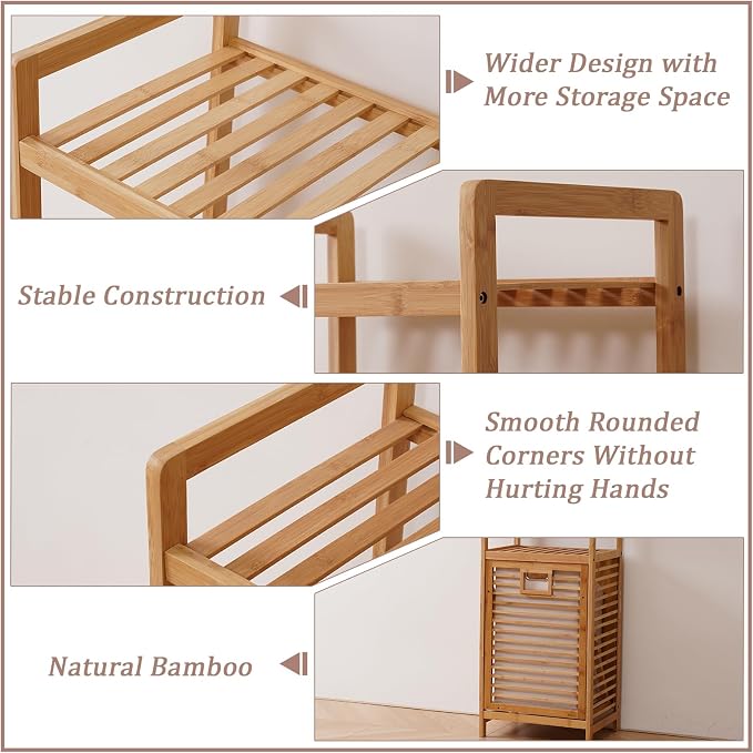 Bamboo Laundry Hamper with 3 Tier Shelves & Tilt Out Basket, Laundry Baskets - Image 6