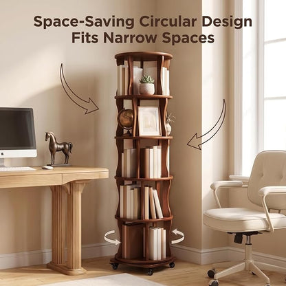 Rotating Bookshelf Tower 5 Tier Corner Bookshelf 360° Spinning Bookshelf | - Image 7