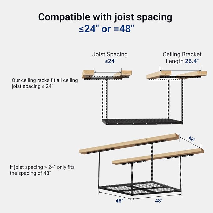 FLEXIMOUNTS 4x4FT Garage Storage Rack Overhead, Adjustable Ceiling Storage Racks - Image 2
