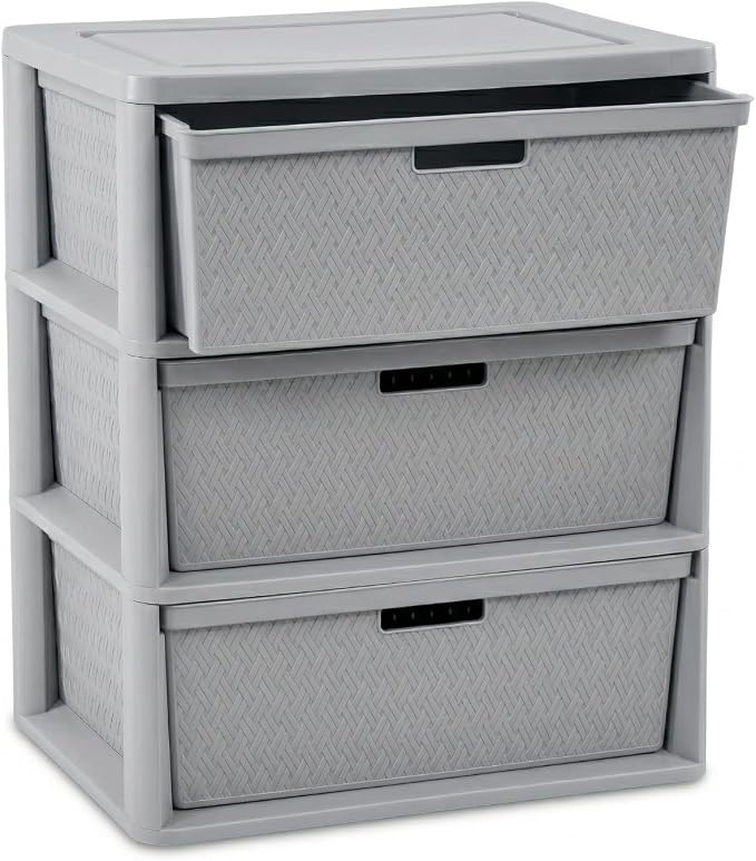 3 Drawer Wide Weave Storage Tower, Modern Style Decorative Freestanding Storage by Unknown