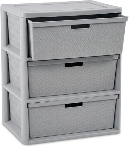 3 Drawer Wide Weave Storage Tower, Modern Style Decorative Freestanding Storage by Unknown