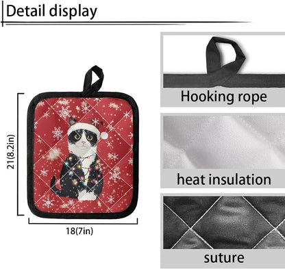 2 Pcs Christmas Black Cat Snowflakes Print Hot Pot Holder Heat Resistant - Image 3