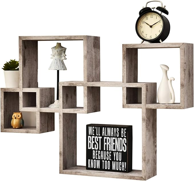 Greenco 4 Cube Intersecting Shelves, Easy-to-Assemble Floating Wall Mount by Greenco