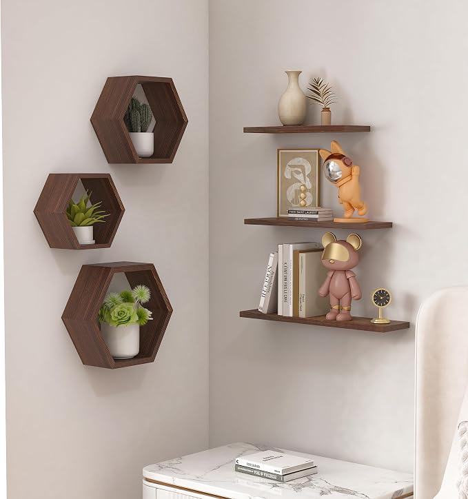 Wooden Hexagon Floating Shelves Wall Mounted, Rustic Honeycomb Shelves - Image 8
