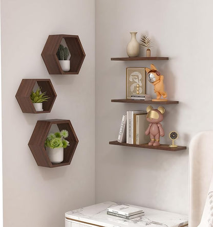 Wooden Hexagon Floating Shelves Wall Mounted, Rustic Honeycomb Shelves - Image 8