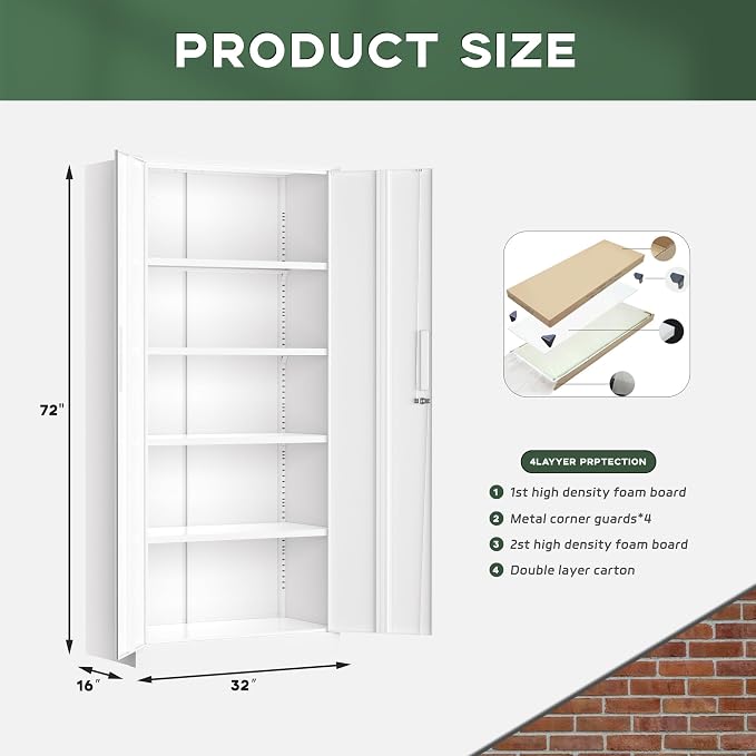 Greenvelly White Metal Storage Cabinet - Image 3