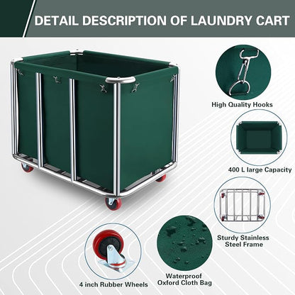 Commercial Laundry Cart with Wheels, 11.35 Bushel Commercial Laundry Hamper - Image 4