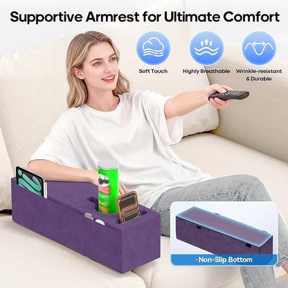Sofa Armrest Couch Caddy with Cup Holder, Removable Couch Armrest Table Pillow - Image 2