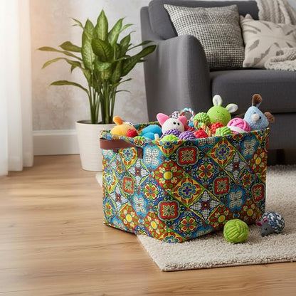 Mexican Talavera Decor Storage Basket Waterproof Canvas Toy Storage Bin Mexican - Image 5