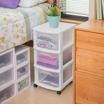 Sterilite 4 Pack Plastic Storage Organizer, 3 Drawer Rolling Bin Cart, Closet - Image 5