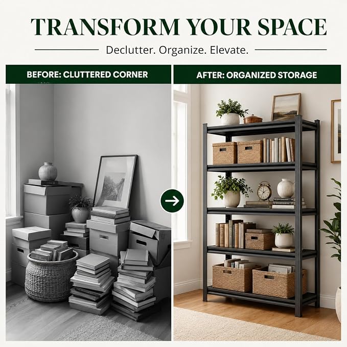 3 Tier Metal Bookshelf, Adjustable Tall Bookcase, Heavy Duty 1800 LBS Modern - Image 6