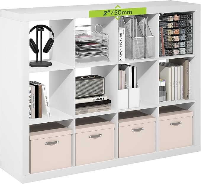 Furinno Cubicle Book Shelf, 12-Cube 2-Inch Super Thick Frame Bookshelf by Furinno-FitsYourSpaceFitsYourBudget