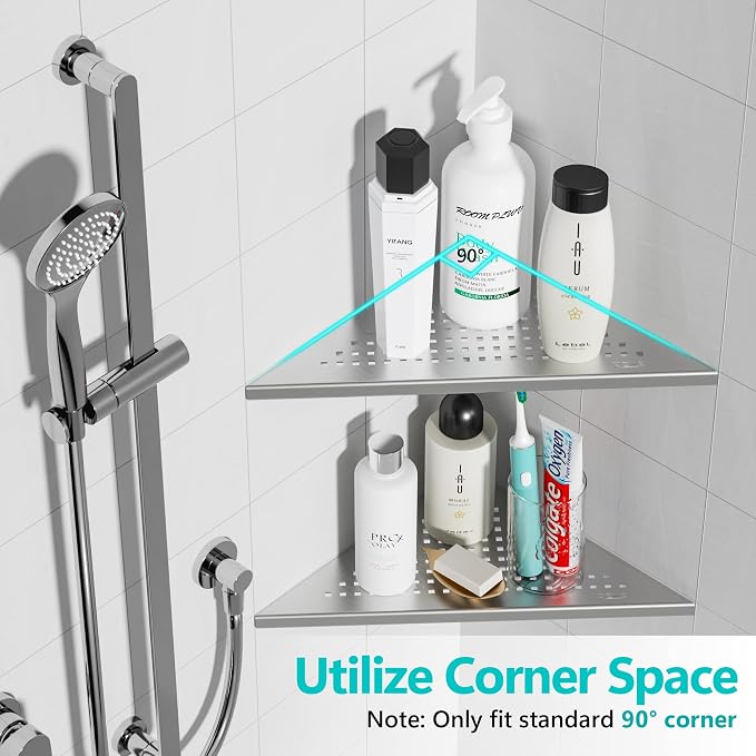 Qeke Corner Shower Shelves, 10” Recessed Tile Shower Shelf Brushed Nickel - Image 3
