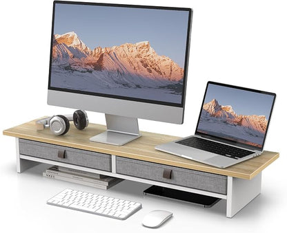 Fenge Monitor Stand with Drawer, 2 Tiers Dual Monitor Riser by Fenge