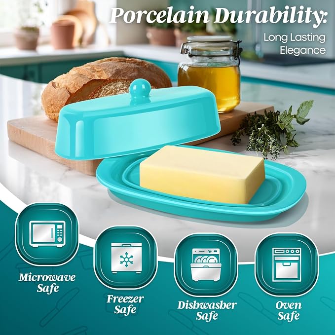Flexzion Ceramic Blue European Butter Dish - Image 5