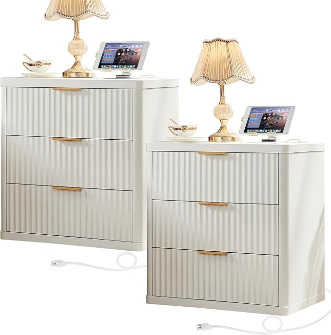 LEYAOYAO 23" Wide Fluted Farmhouse Night Stand Set of 2 by LEYAOYAO-Findtheshiningpointofyourideallife%EF%BC%81