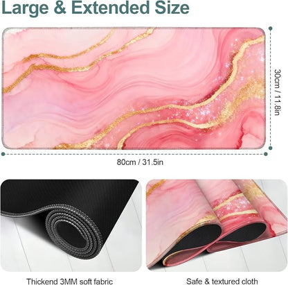 Pink and Gold Stripes Gaming Mouse Pad 31.5"x11.8"Desk Mat Anti-Slip Rubber - Image 2