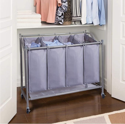 Laundry Sorter Cart 4-Bag Classics Rolling Laundry Hamper, Sturdy Frame - Image 3
