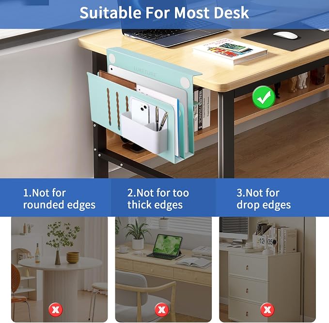 LUKETURE Desk Side Storage, 2 Tie Laptop Holder No Drill Clamp On Organizer | - Image 4
