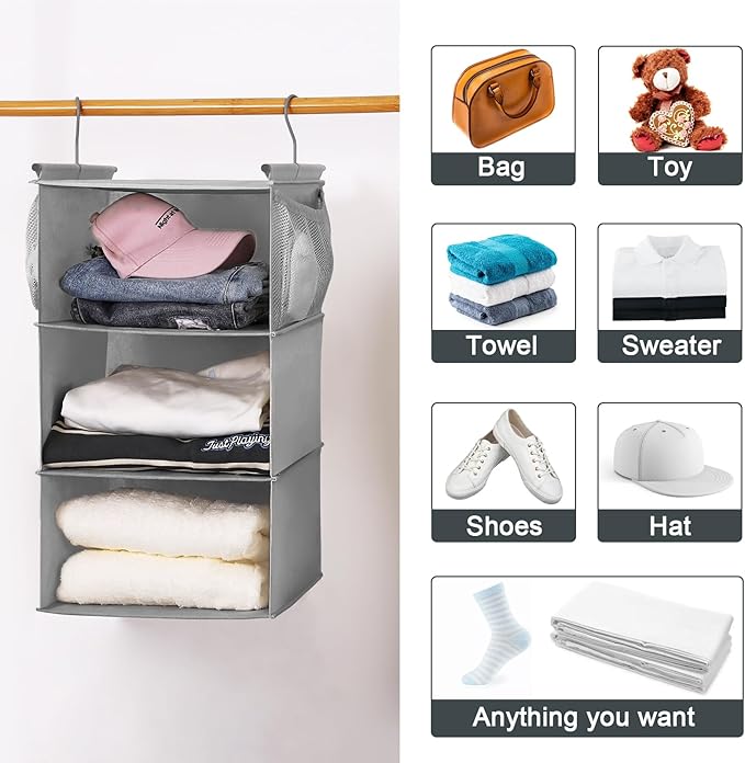 MAX Houser 3 Tier Shelf Hanging Closet Organizer, Closet Hanging Shelf - Image 5