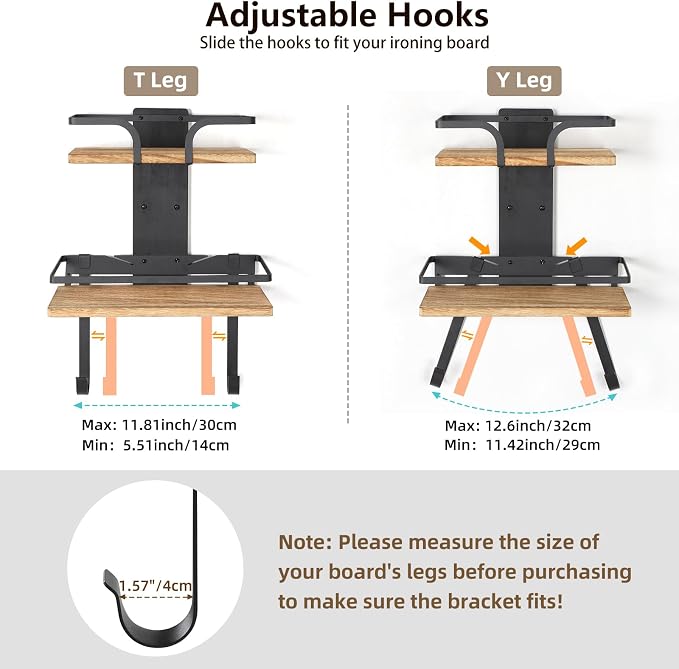 VINAEMO Ironing Board Hanger Wall Mount, 2-Layer Iron and Ironing Board Holder - Image 3