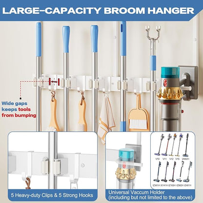 Broom Holder Wall Mount with Cleaning Supplies Organizer, Laundry Room - Image 3