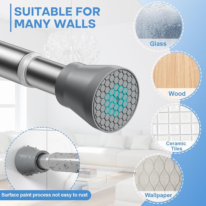 Shower Curtain Rod 45-77 Inch Silver Shower Rod Tension Rod Adjustable Curtain - Image 4