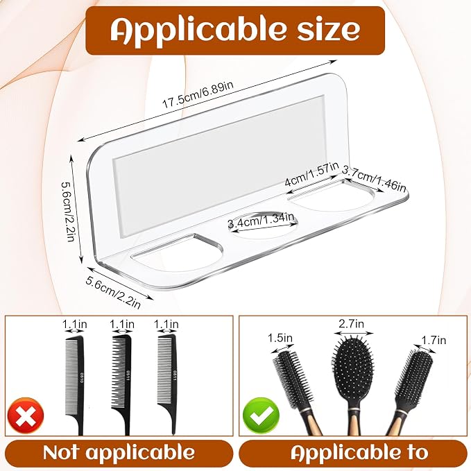 2pcs Acrylic Hair Brush Holder for Bathroom Adhesive Hair Tool Organizer - Image 5