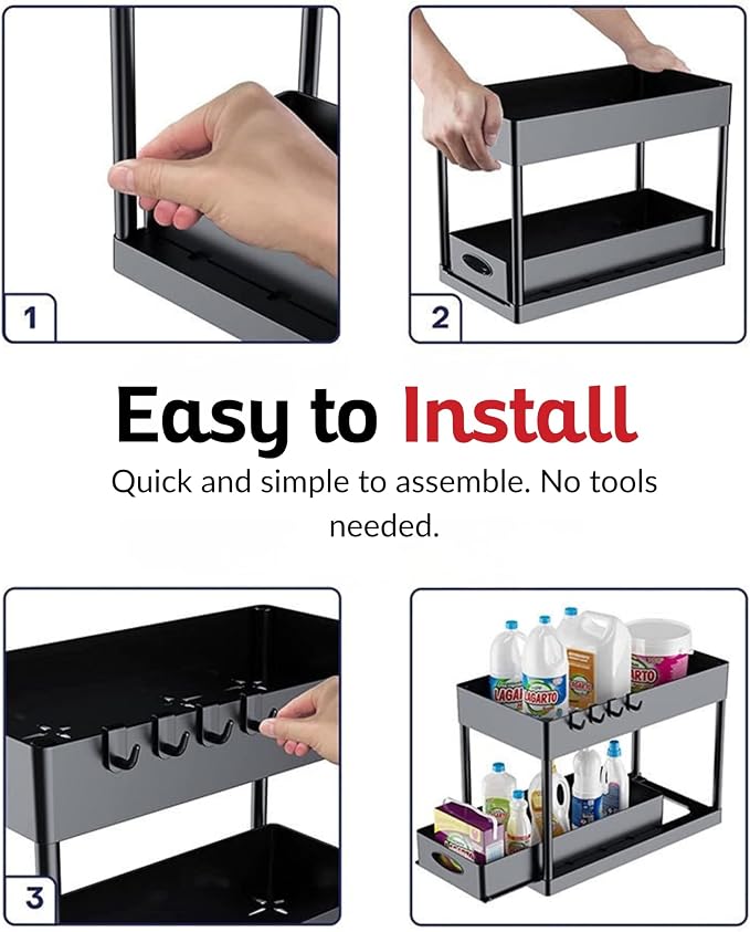 Under Sink Organizer – 2-Tier Sliding Storage Rack - Image 4