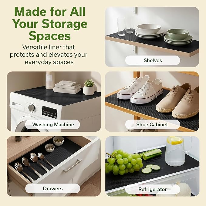 EVALAND Shelf Liners for Kitchen Cabinets Non-Adhesive 12" x 33 FT Black Drawer - Image 4